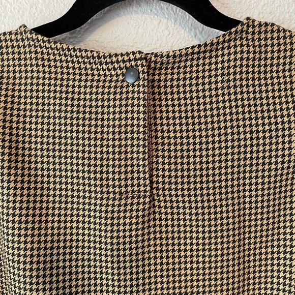 MNG Puff Shoulder Brown Black Houndstooth Shirt Long Sleeve Button Back Blouse 6 - Picture 5 of 8